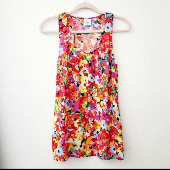 CAbi Luisa Multicolor Watercolor Floral Racerback Tank Style #5054 XS - Picture 1 of 4